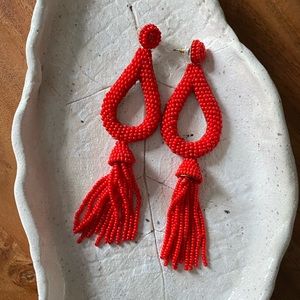 Anthropologie Red Beaded Tassle Earrings NWOT Jewlery